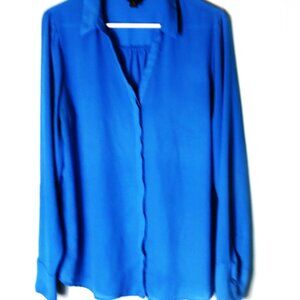 Worthington Blouse LS Button Up Top Blue Size LT